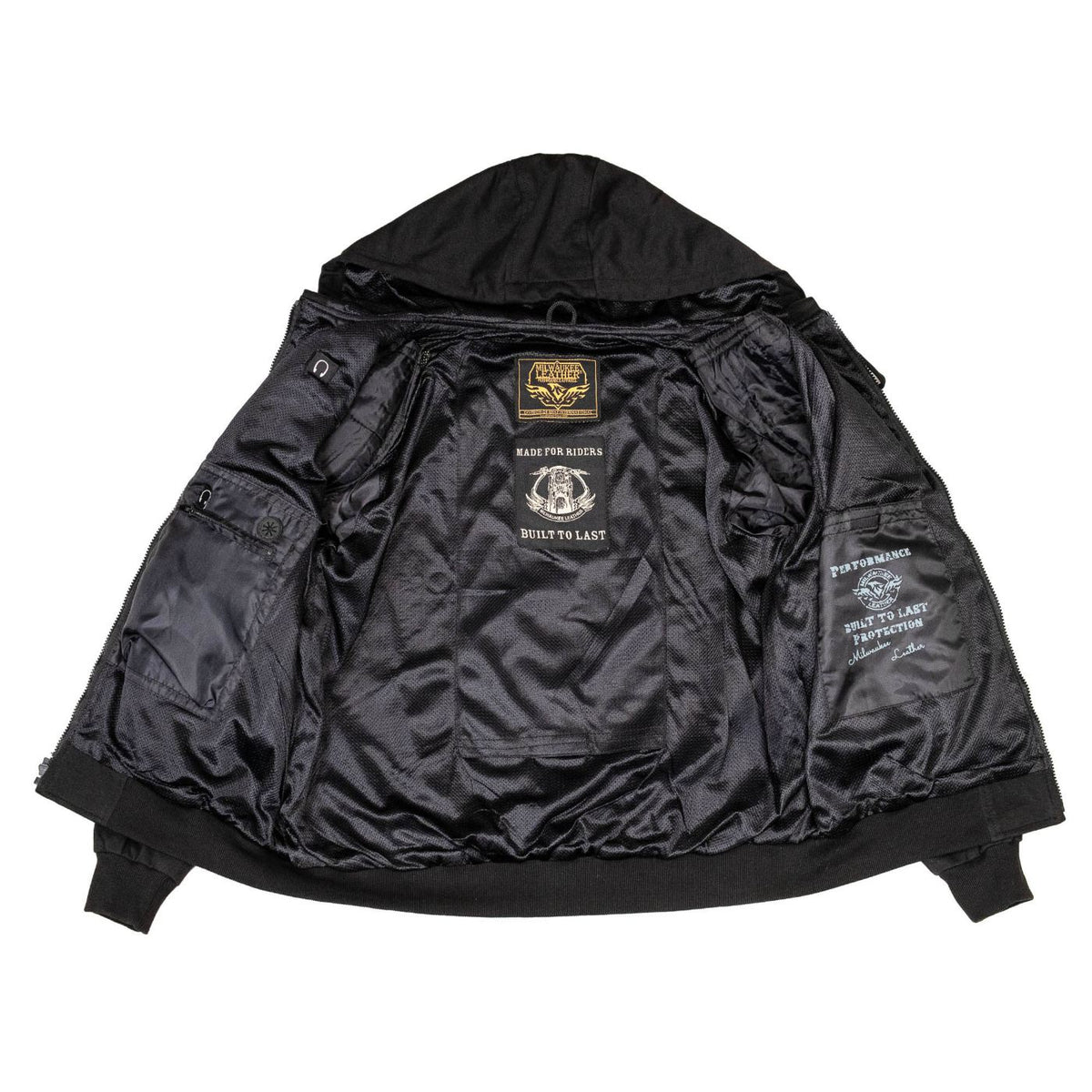 Milwaukee Leather Men's Bare Bones Black Reflective Skull CE Armored Riding Hoodie, Shoulder & Elbow Armor - MPM1798