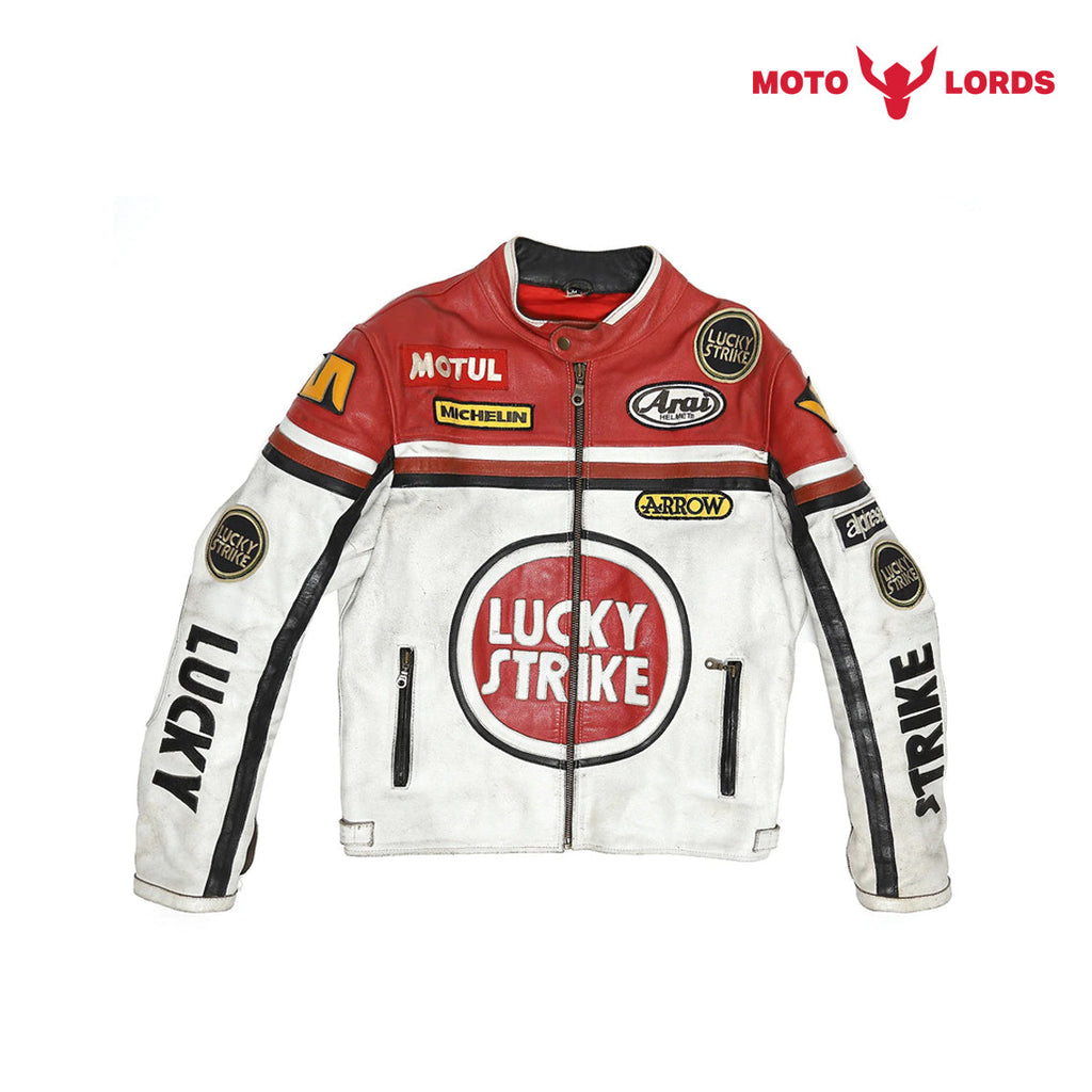 Plus Size Lucky Strike Leather Jacket in Red and White