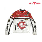 Plus Size Lucky Strike Leather Jacket in Red and White
