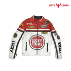 Plus Size Lucky Strike Leather Jacket in Red and White