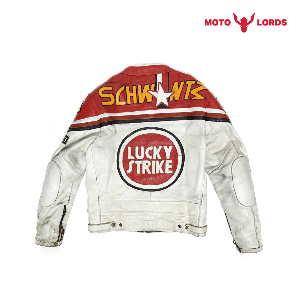 Plus Size Lucky Strike Leather Jacket in Red and White