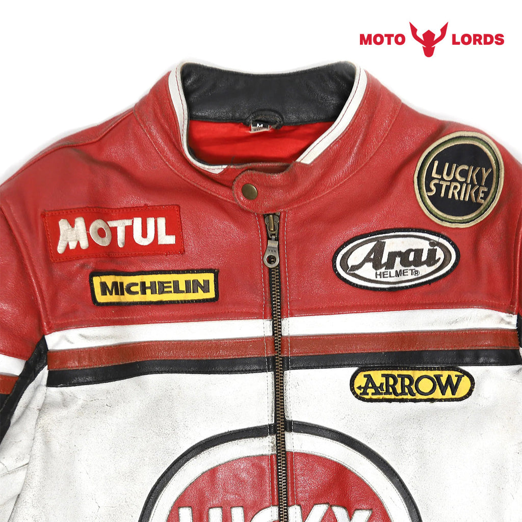 Plus Size Lucky Strike Leather Jacket in Red and White