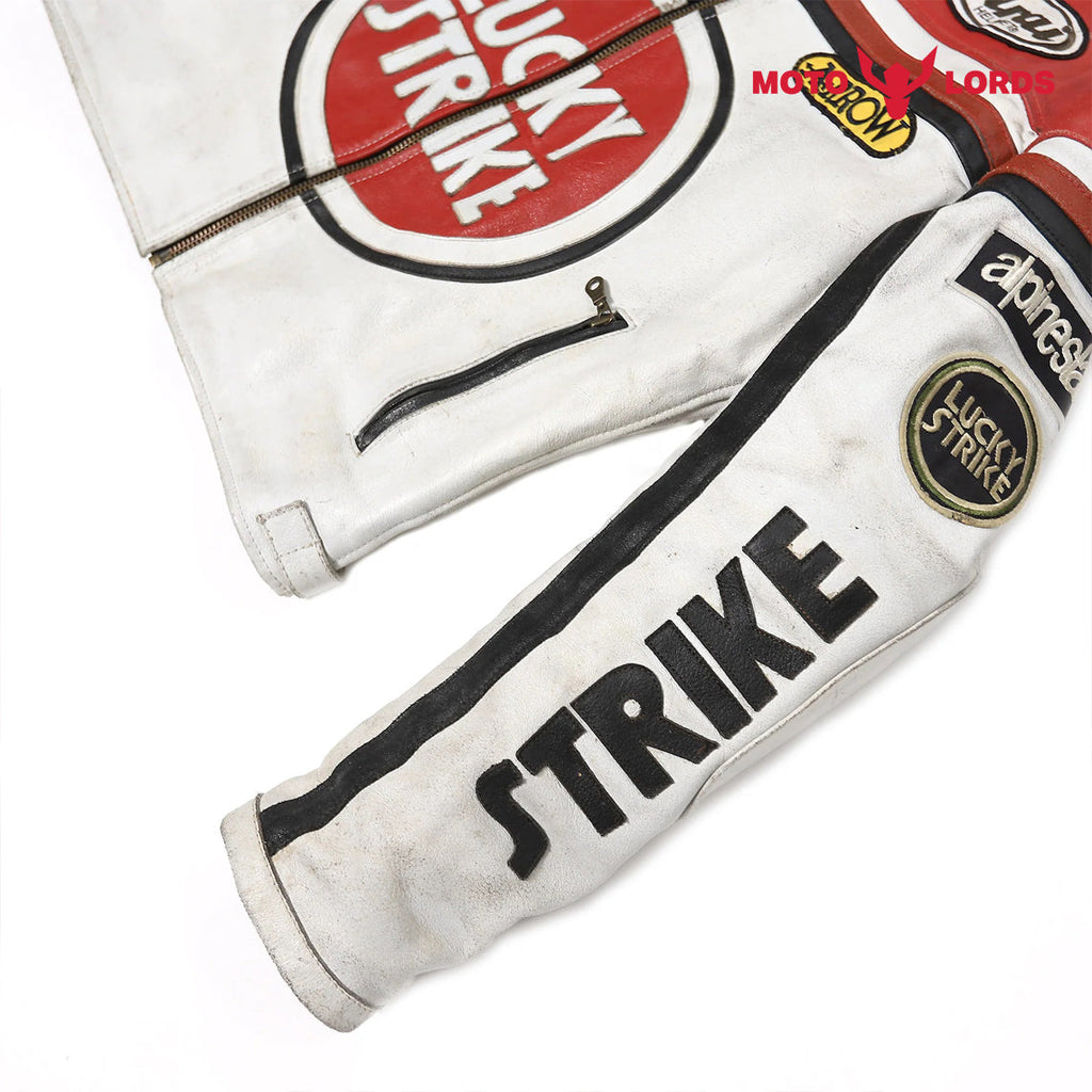 Plus Size Lucky Strike Leather Jacket in Red and White