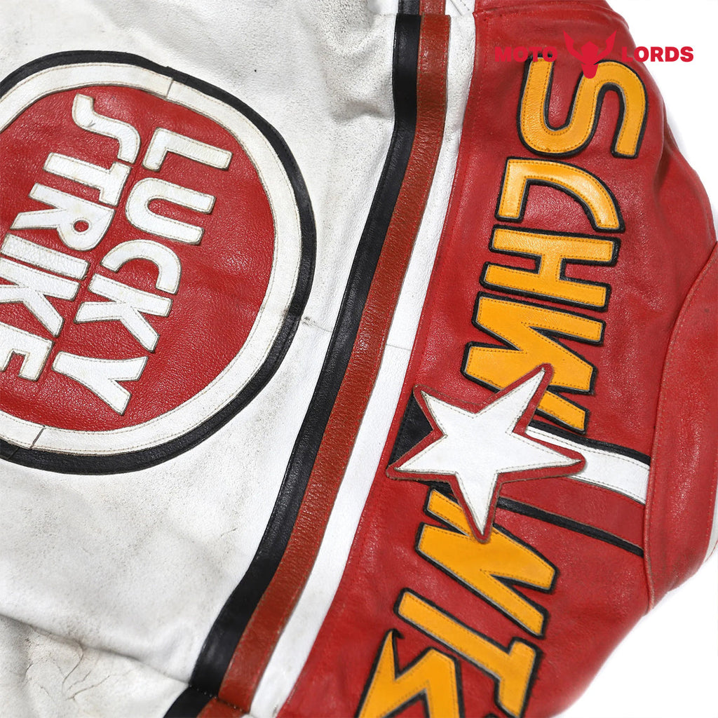 Plus Size Lucky Strike Leather Jacket in Red and White