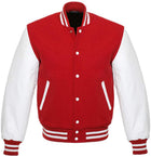 Varsity Letterman Baseball Bomber Retro Vintage Jacket Red Wool White Genuine Leather Sleeves