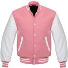 Varsity Letterman Baseball Bomber Retro Vintage Jacket Pink Wool White Genuine Leather Sleeves