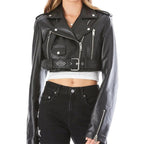Cropped Black Leather Jacket for Women