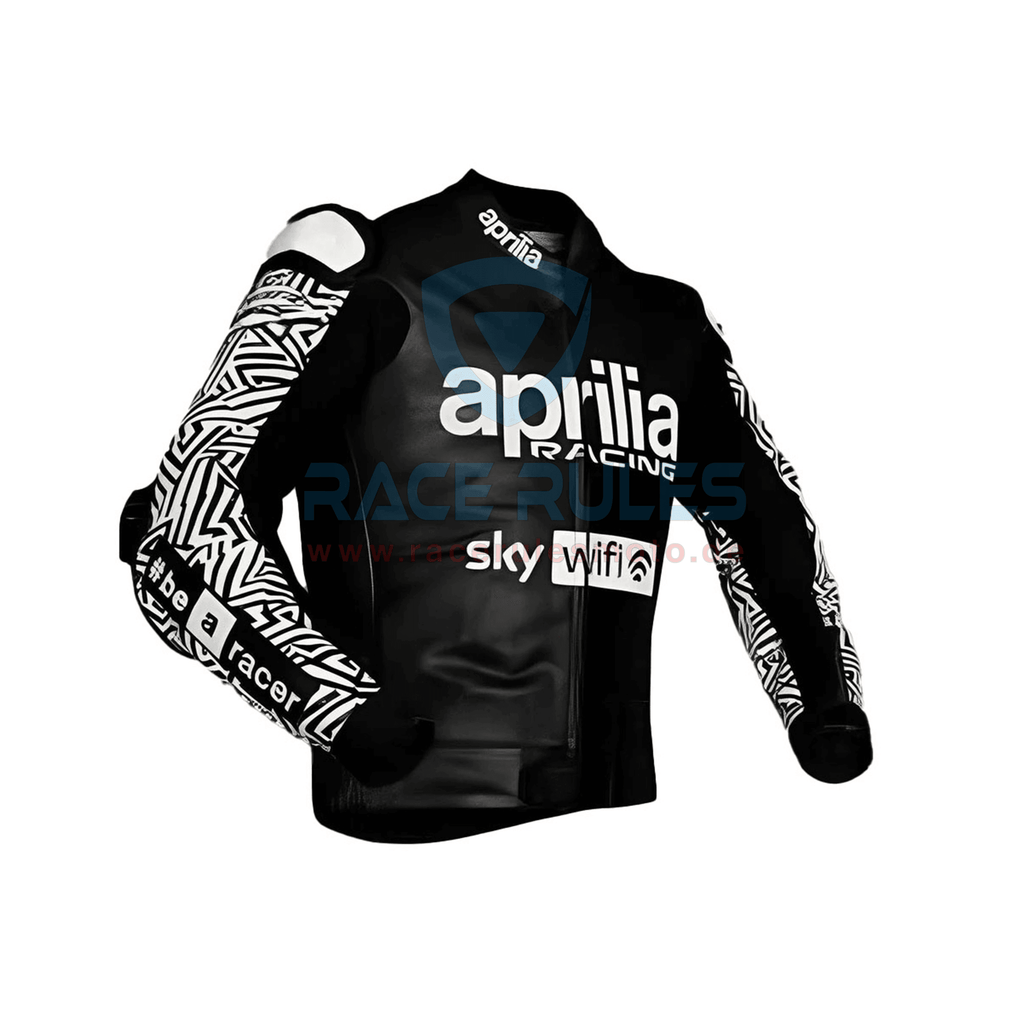 Aleix Espargaro Black And White Motorcycle Racing Jacket Aprilia WT 2022