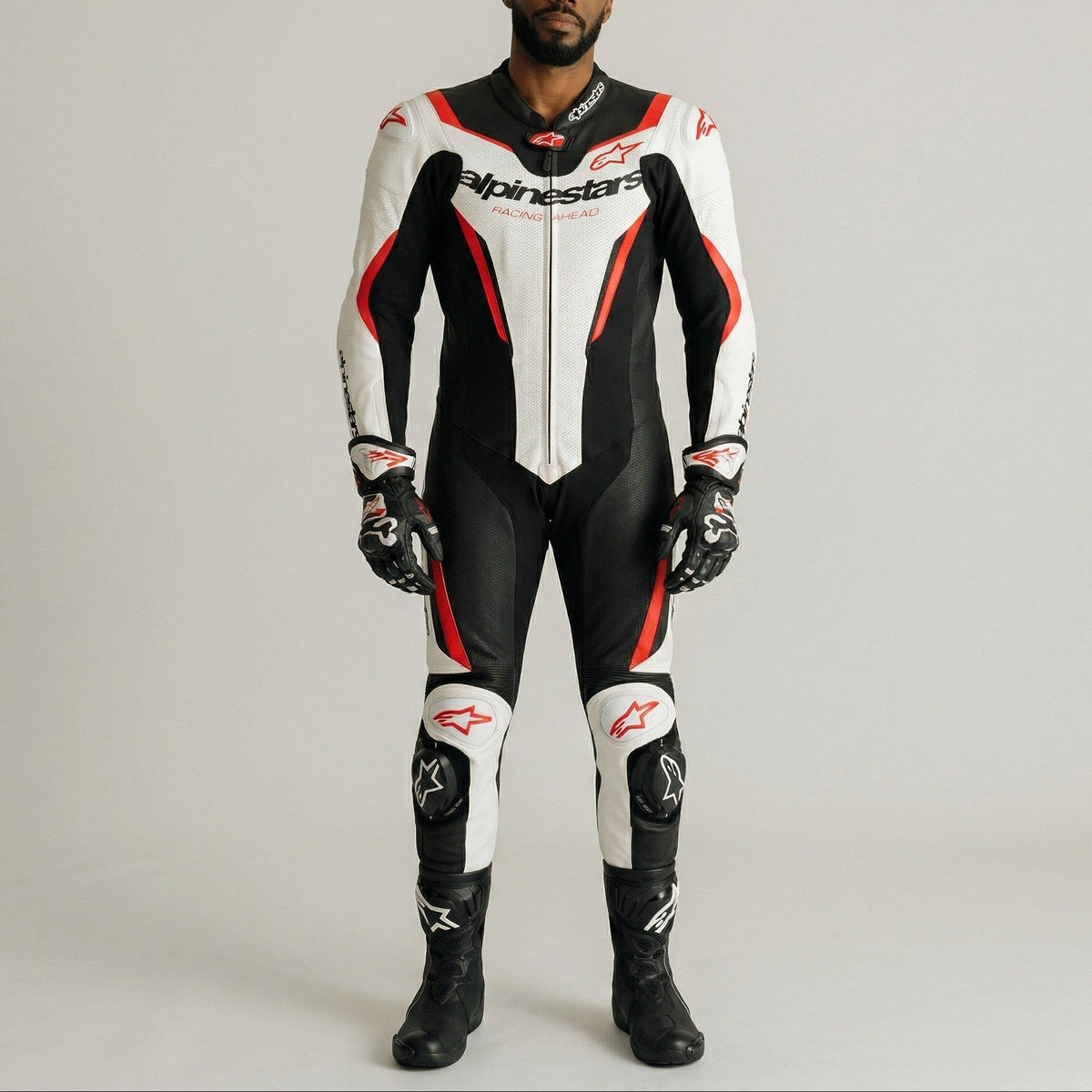 Alpinestars GP Force V2 One-Piece Racing Leather Suit | Black White Red