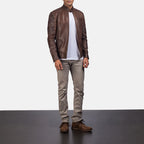 New Men Dark Brown Motorcycle Racing Biker Leather Jacket