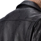 Black Embossed Leather Motorcycle Biker Jacket