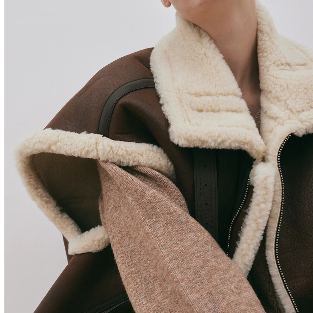 Chocolate Brown Women Aviator Sheepskin Leather Vest