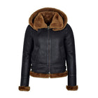 Women's Hooded Black Shearling Leather Jacket