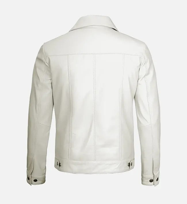 Avanzar Men’s Off-White Leather Trucker Jacket
