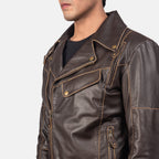New Vincent Brown Motorbike Racing Moto Men Leather Biker Jacket