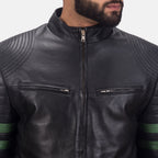 Men Night Trooper Black Motorcycle Racing Leather Biker Jacket