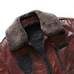 Reddish Brown Patched Goatskin Leather Bomber Jacket
