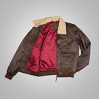 Men's Brown Waxed Sheepskin Aviator Leather Flight Jacket