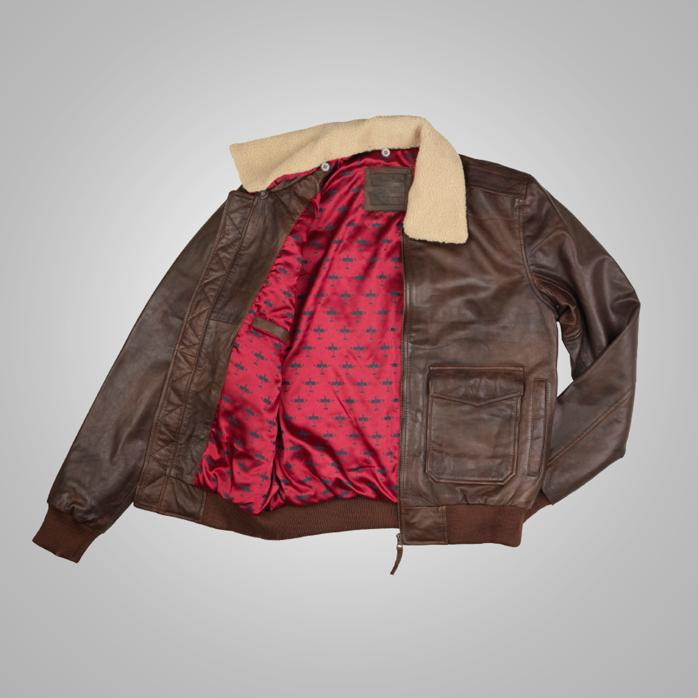 Men's Brown Waxed Sheepskin Aviator Leather Flight Jacket