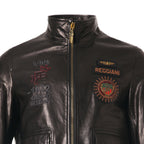 Black Patched Goatskin Casual Moto Biker Jacket