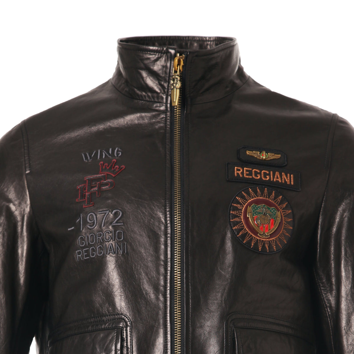 Black Patched Goatskin Casual Moto Biker Jacket