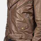 Men Mocha Motorbike Belted Racing Moto Biker Leather Jacket
