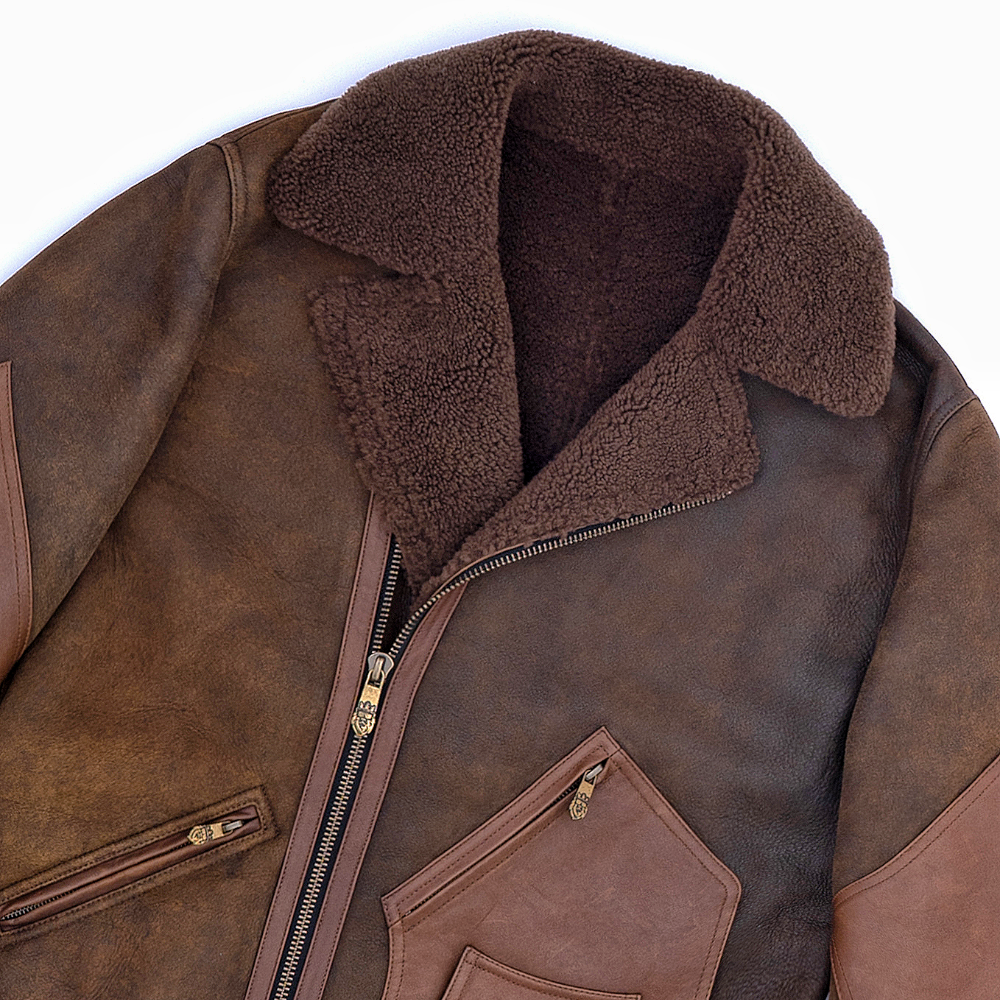 Lambskin Shearling Rancher Biker Jacket Brown