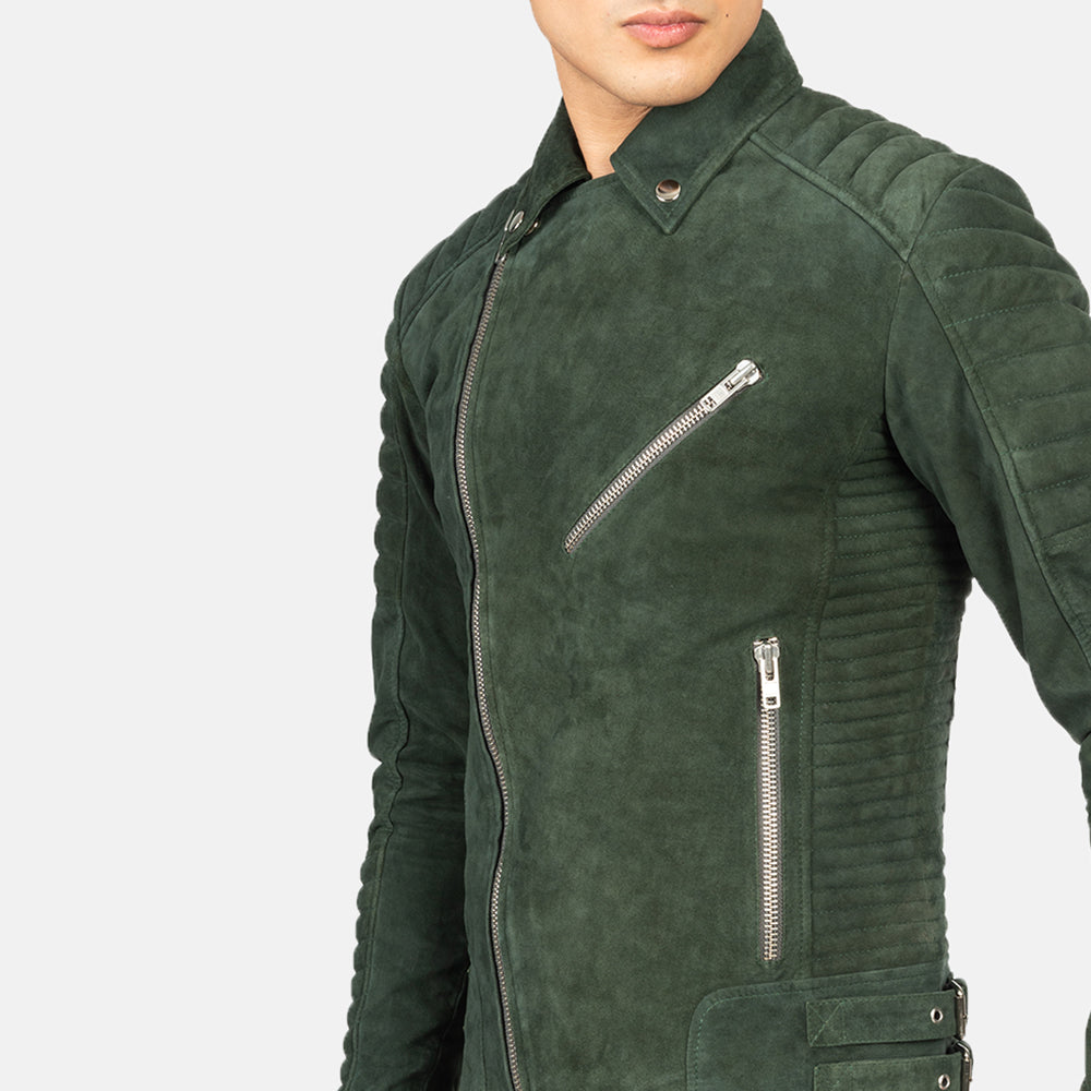 New Armand Green Motorbike Racing Biker Suede Leather Jacket For Men