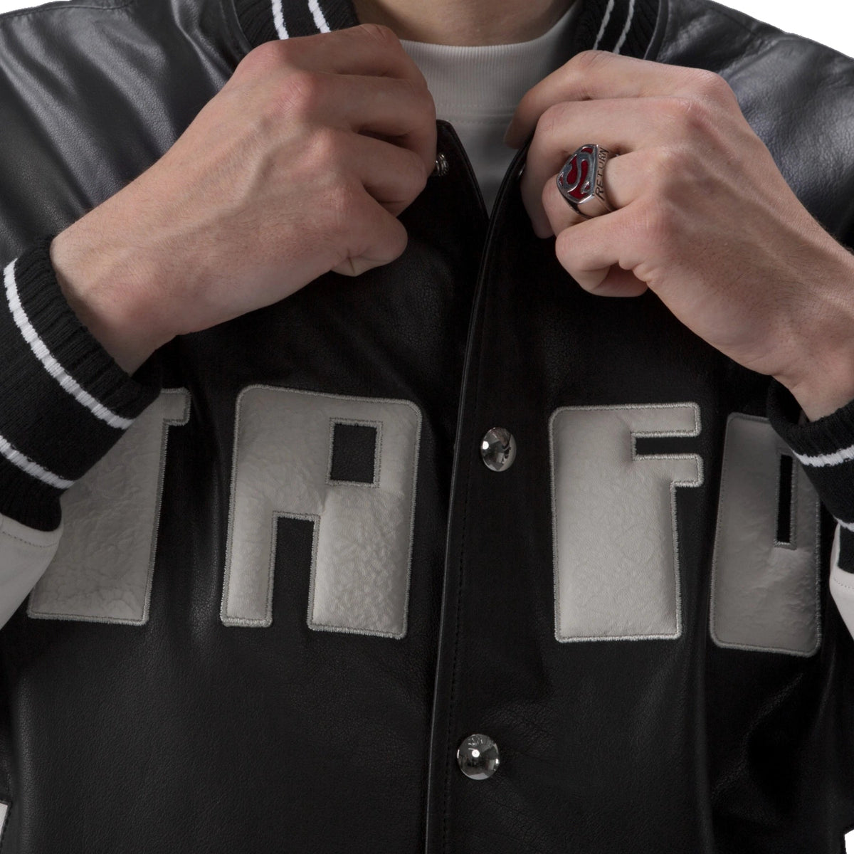 Black Men's Quilted Leather Varsity Jacket Letterman Jacket