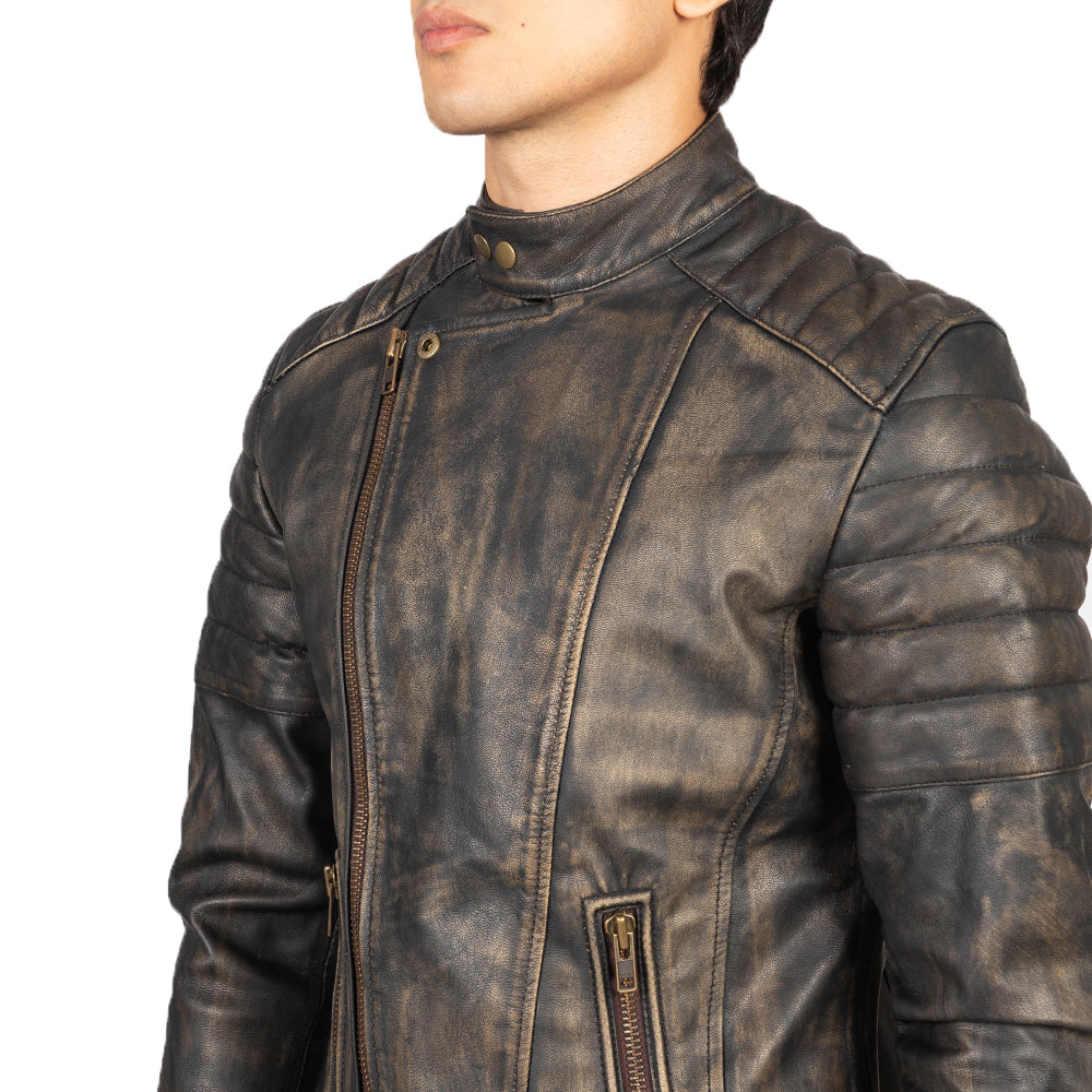 New Men Brown Moto Racing Motorbike Leather Biker Jacket