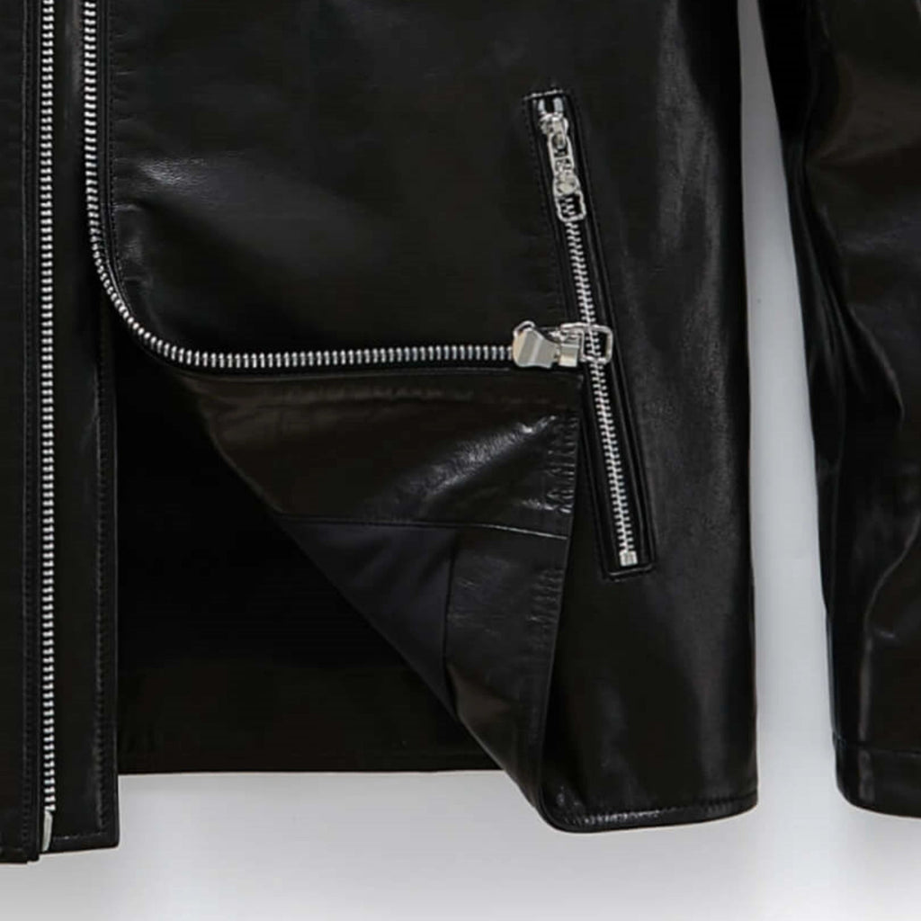 Men's 100% Goatskin Classic Black Leather Motorcycle Racer Jacket