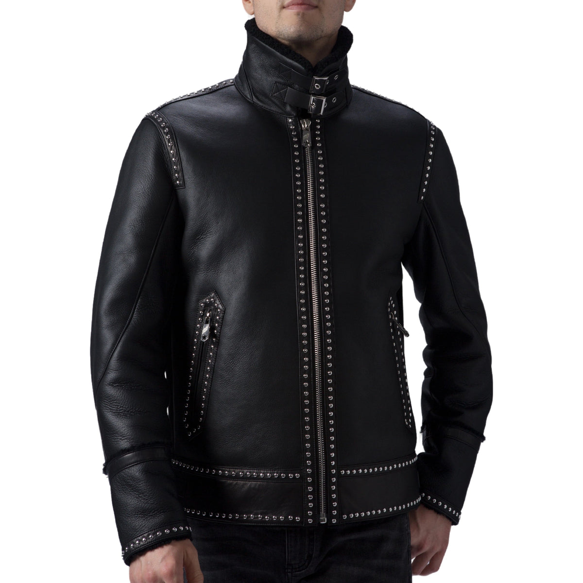 Black Fur Coat Shearling Sheepskin Warm Leather Jacket