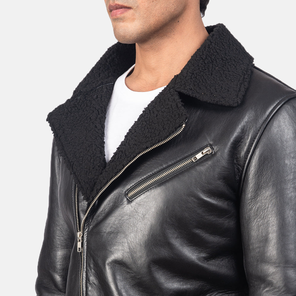 New Shearling Black Moto Racing Motorbike Leather Biker Jacket For Men