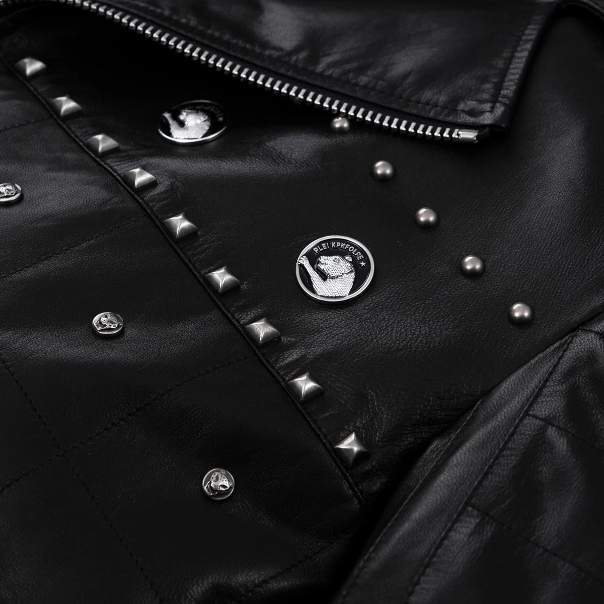 Black Rivet Punk Genuine Leather Moto Biker Jacket