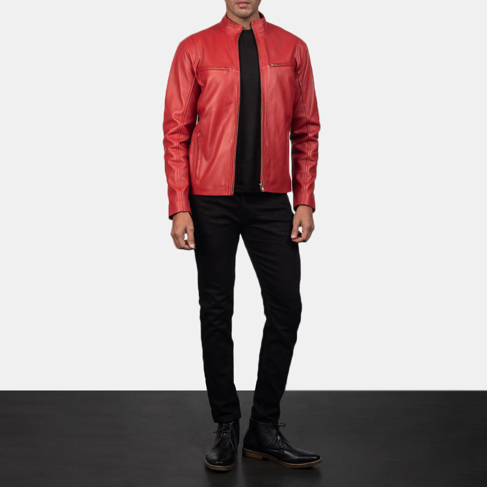 New Red Moto Riding Motorcycle Leather Biker Jacket For Men