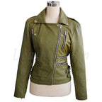Olive Green Brando Genuine Leather Jacket with Detachable Hood