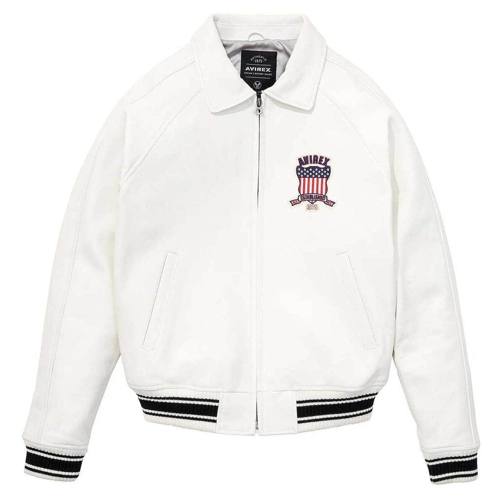 Avirex Iconic White Leather Bomber Jacket