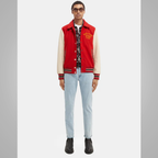 Red Varsity Letterman Jacket with Cream Sleeves