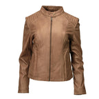 Milwaukee Leather LKL2736 Women's Cognac Premium Leather Scuba Style Biker Jacket w/ Mandarin Collar