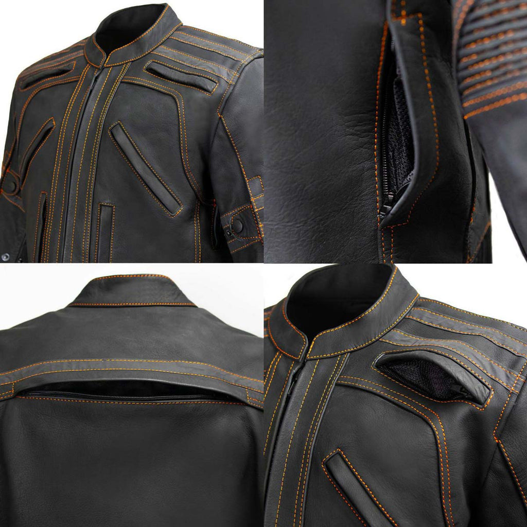 Milwaukee Leather Men's Matte Black 'Street' CE Armored Motorcycle Vented Jacket - Reflective - LKM17012