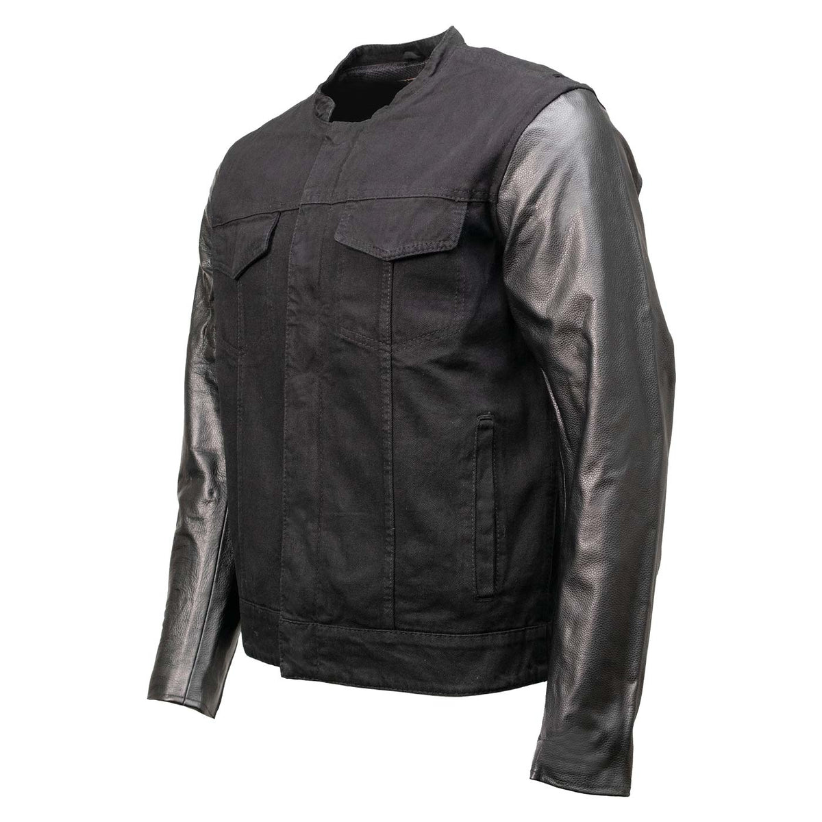 Milwaukee Leather Men's Night Shift Black Denim and Leather Sleeves Motorcycle Riders Jacket - MDM1003