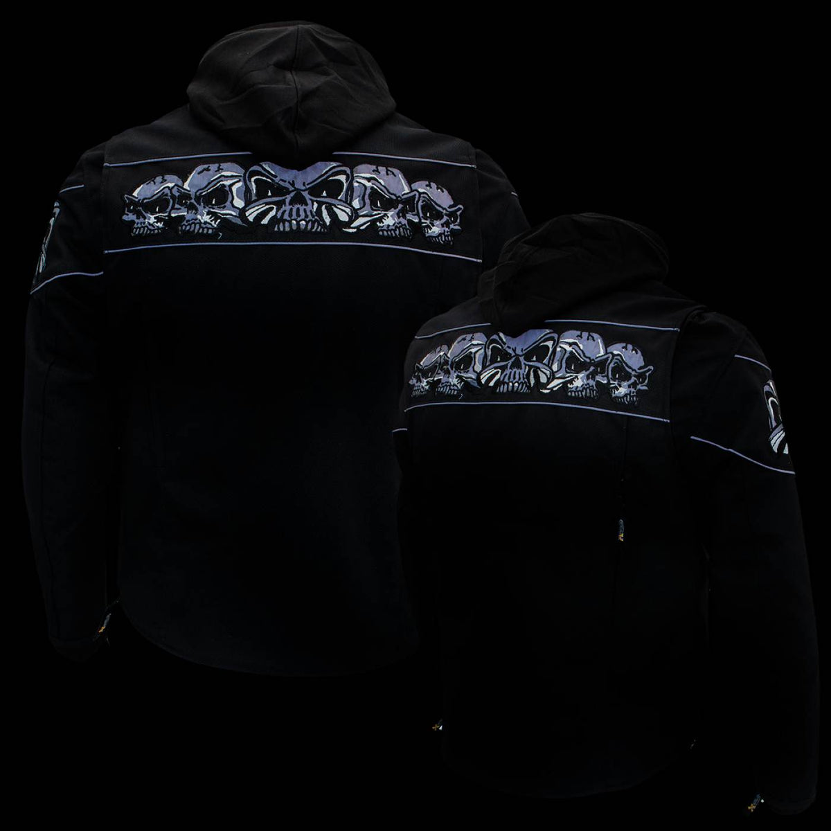 Milwaukee Leather Men's Vengeance Black Armored Textile Motorcycle Jacket with Skull Embroidery - MPM17019
