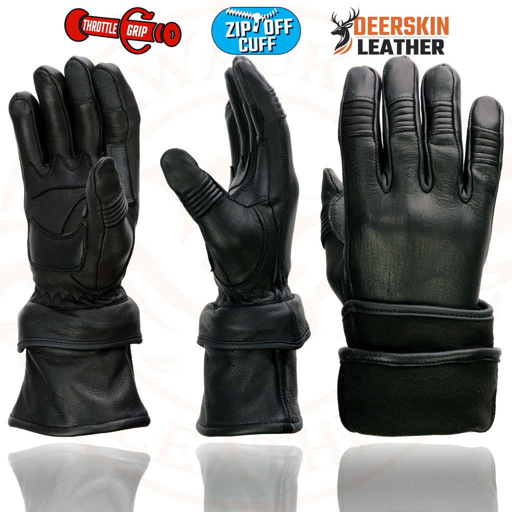 Milwaukee Leather SH870 Women's USA Deerskin Black Leather Gauntlet Winter Gloves w/ Gel Palm