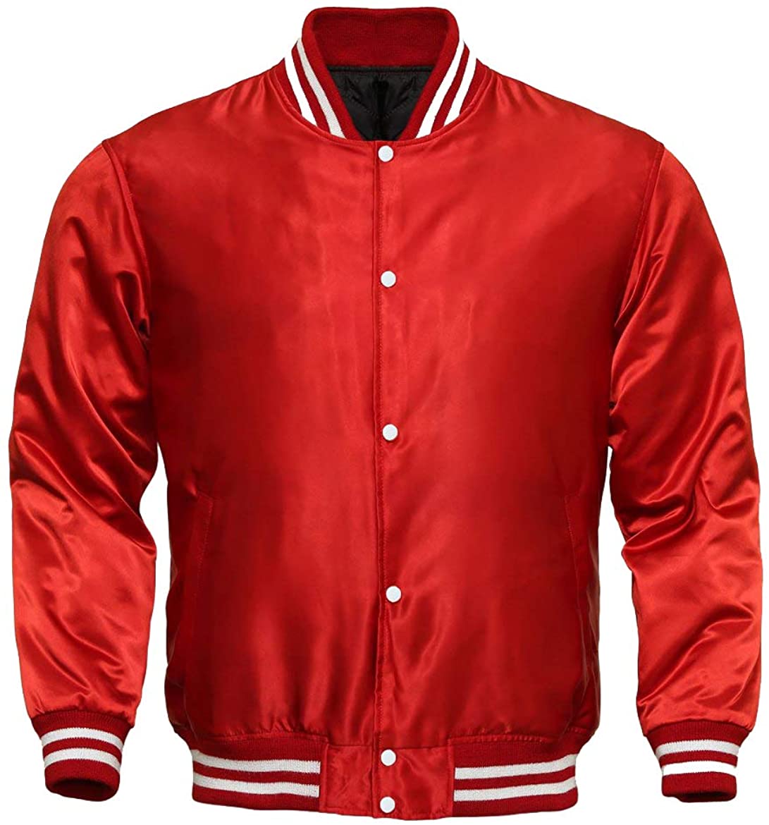 Varsity Letterman Baseball Bomber Vintage Retro All Poly Satin Jacket