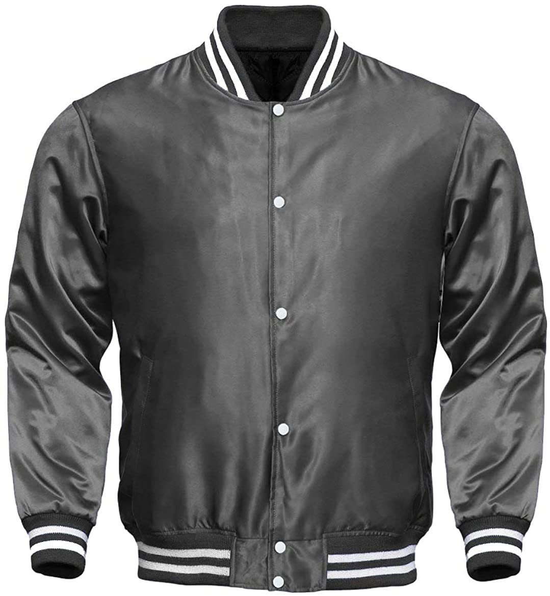 Varsity Letterman Baseball Bomber Vintage Retro All Poly Satin Jacket