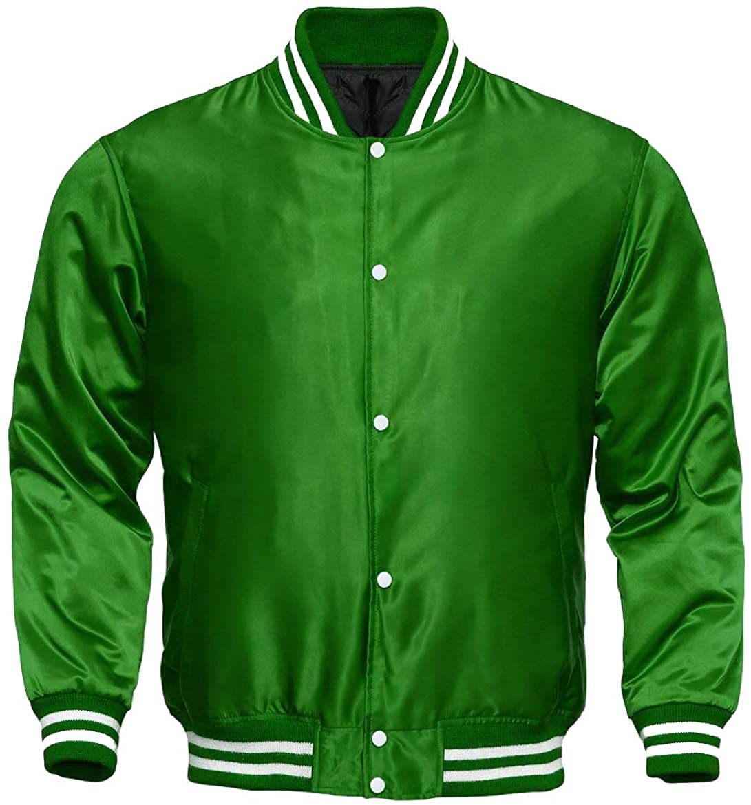 Varsity Letterman Baseball Bomber Vintage Retro All Poly Satin Jacket