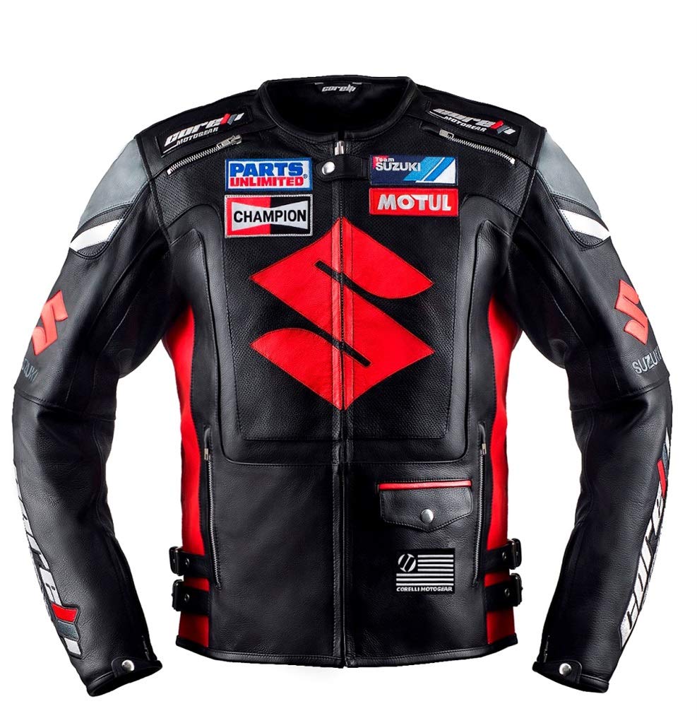 RED SUZUKI MOTUL MOTORCYCLE LEATHER RACING JACKET