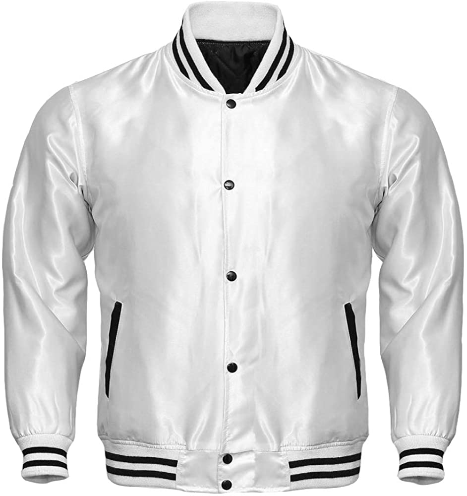 Varsity Letterman Baseball Bomber Vintage Retro All Poly Satin Jacket