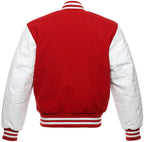 Varsity Letterman Baseball Bomber Retro Vintage Jacket Red Wool White Genuine Leather Sleeves