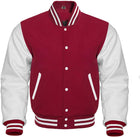 Varsity Letterman Baseball Bomber Retro Vintage Jacket Maroon Wool & White Genuine Leather Sleeves